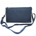 10015- NAVY PU LEATHER TRI POCKET CLUTCH / CROSS BODY BAG